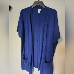 Chicos 2 Womens Blue Long Open Sweater Vest With Pockets